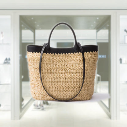 Small crochet and leather tote bag