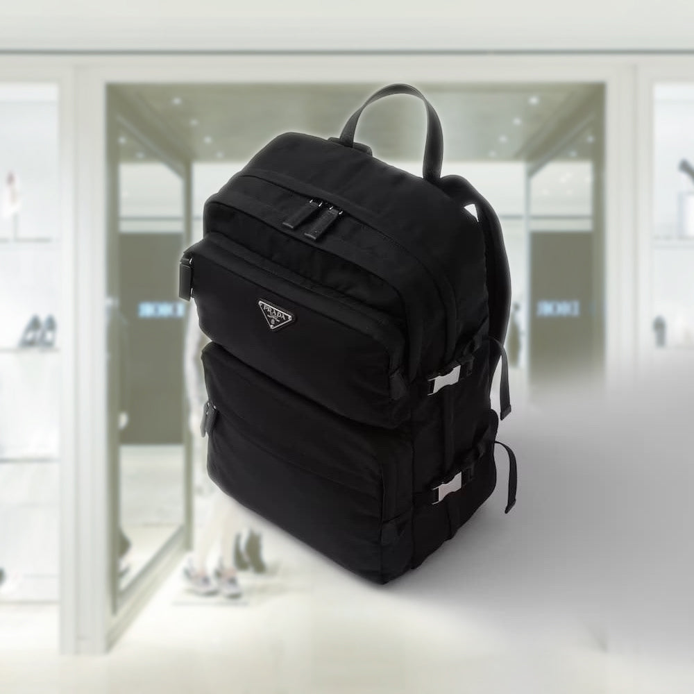 Re-Nylon and Saffiano leather backpack