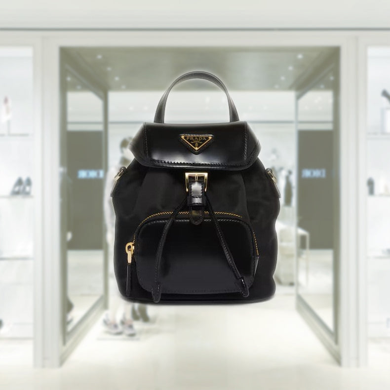 Small Re-Nylon and brushed leather backpack