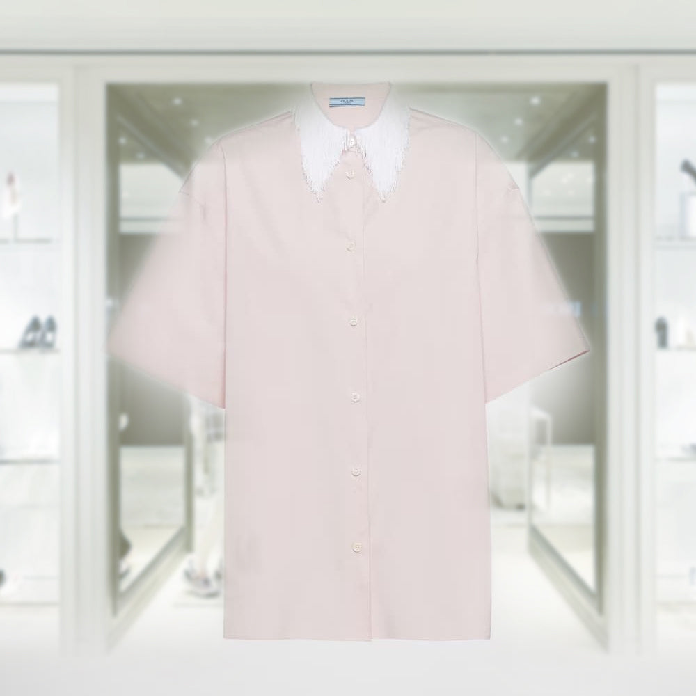 Poplin shirt with fringed collar