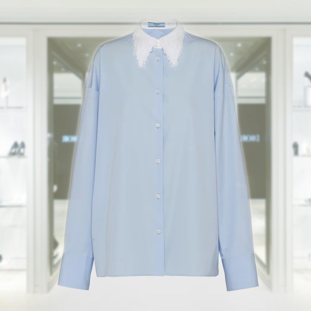 Poplin shirt with fringed collar