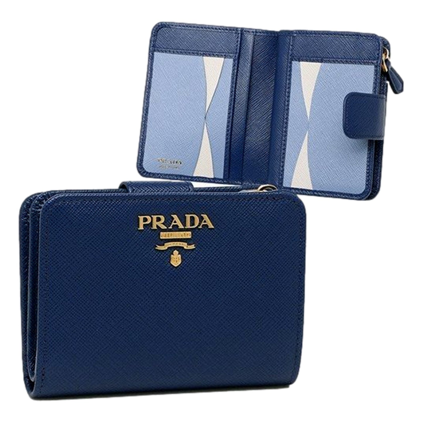 Prada Blue Multi-Colored Saffiano Wallet with Coin Pouch