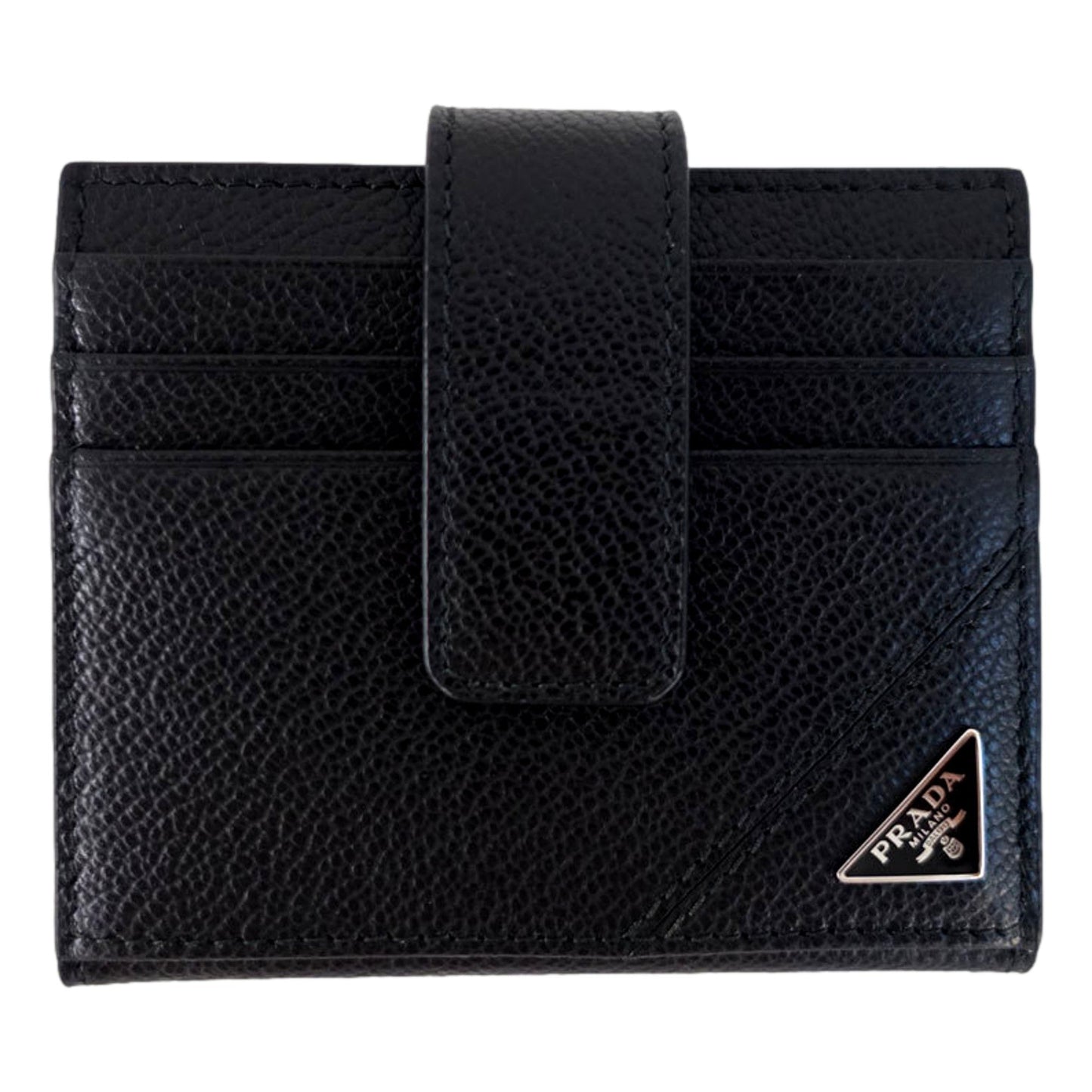 Prada Black Vitello Grain Leather Card  Bifold Wallet