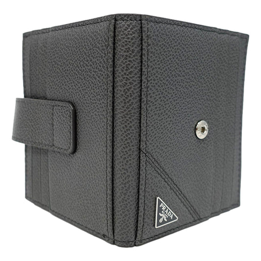 Prada Grey Vitello Grain Leather Card  Bifold Wallet