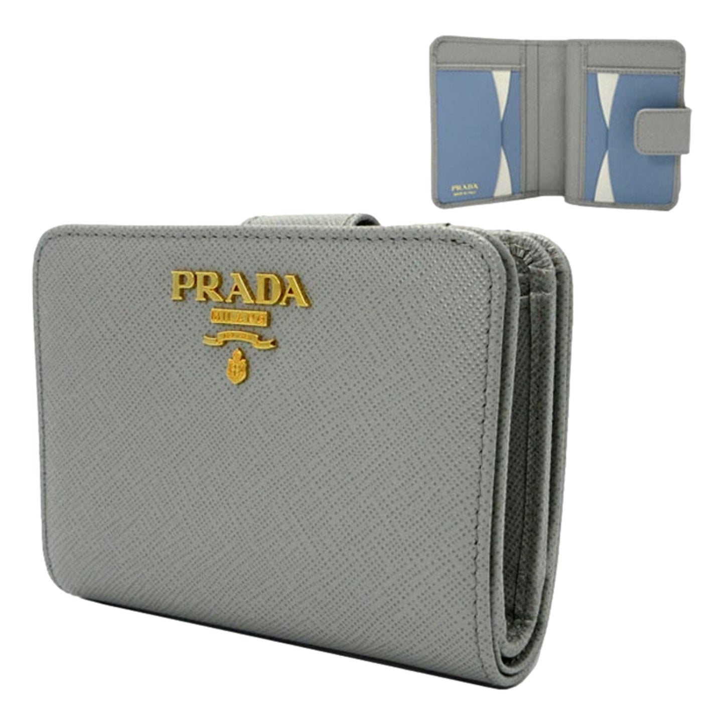 Prada Small Saffiano Leather Wallet Grey and Blue