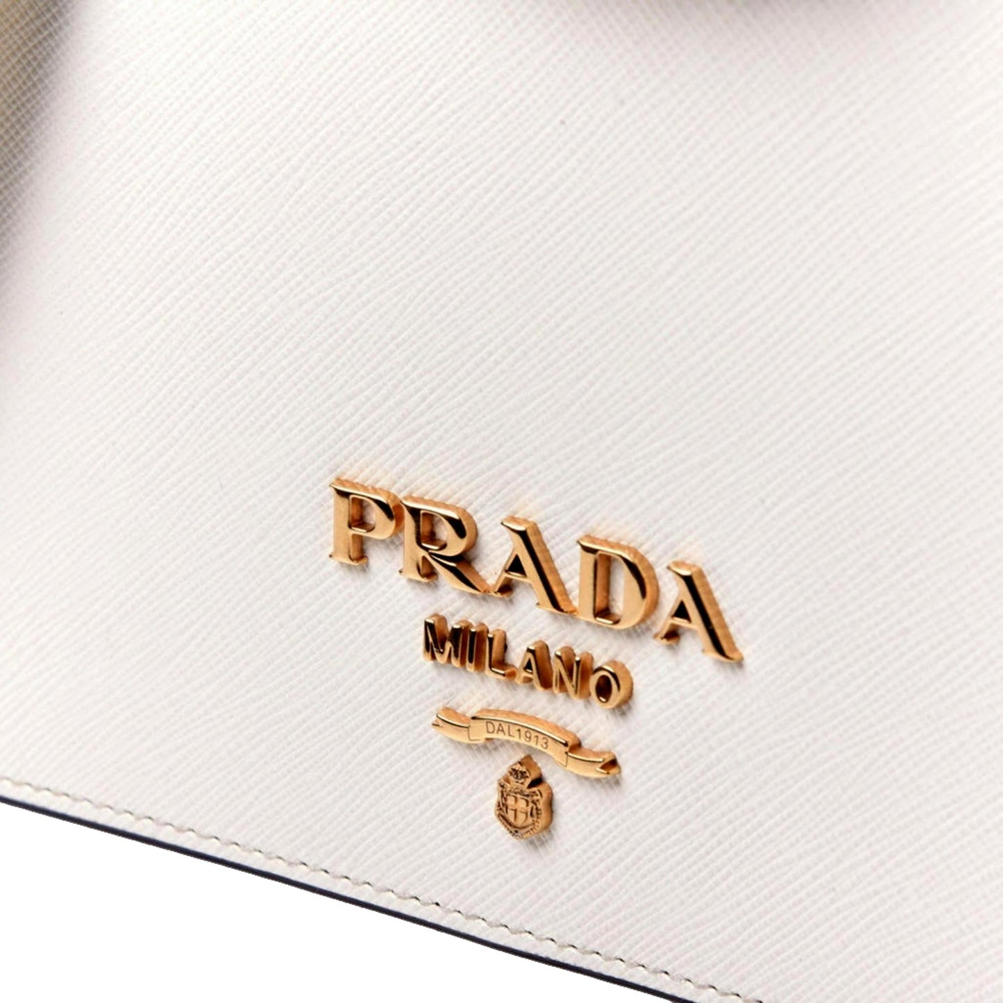 Prada Bianco White Black Saffiano Leather Chain Crossbody Bag