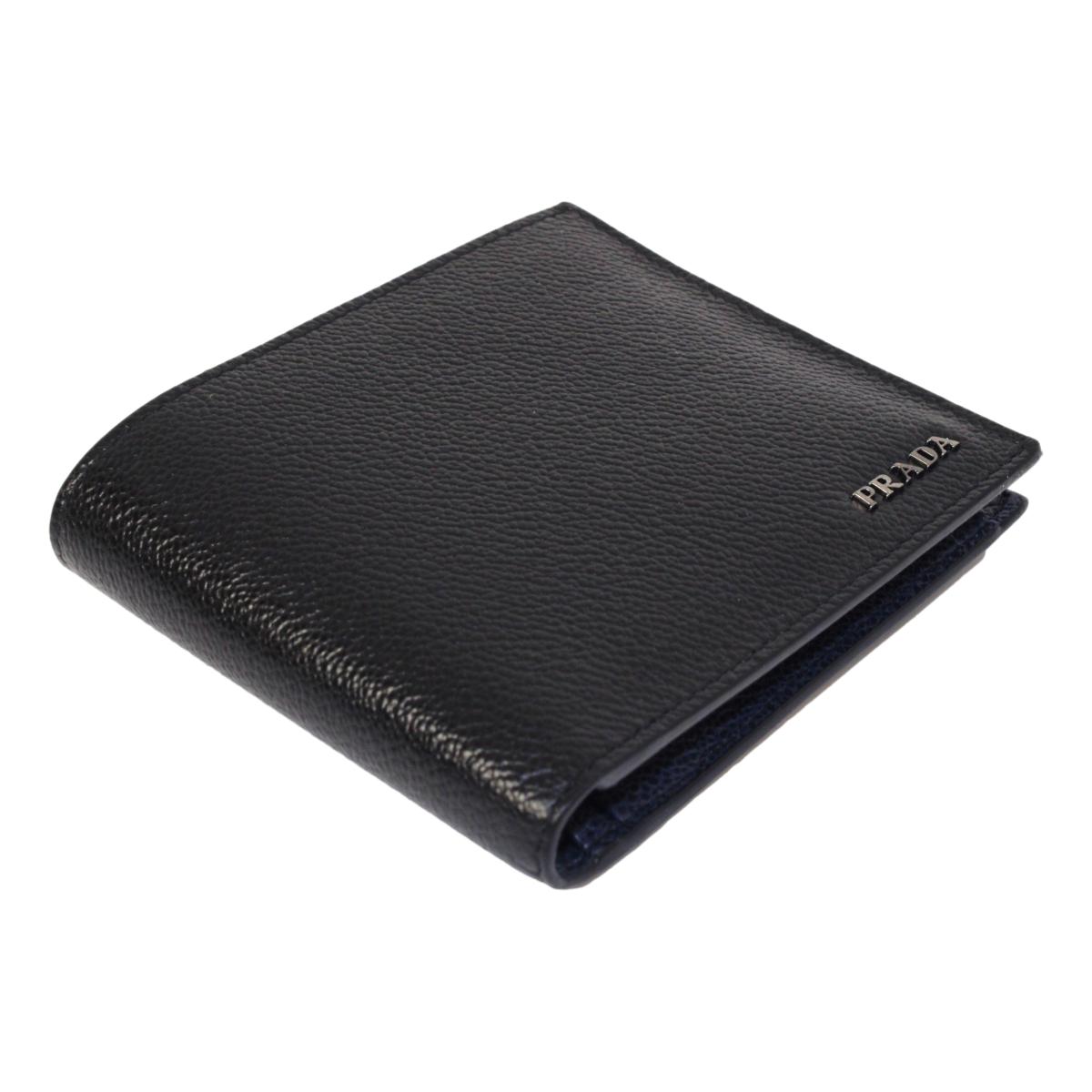 Prada Black Vitello Micro Grain Leather Bifold Wallet