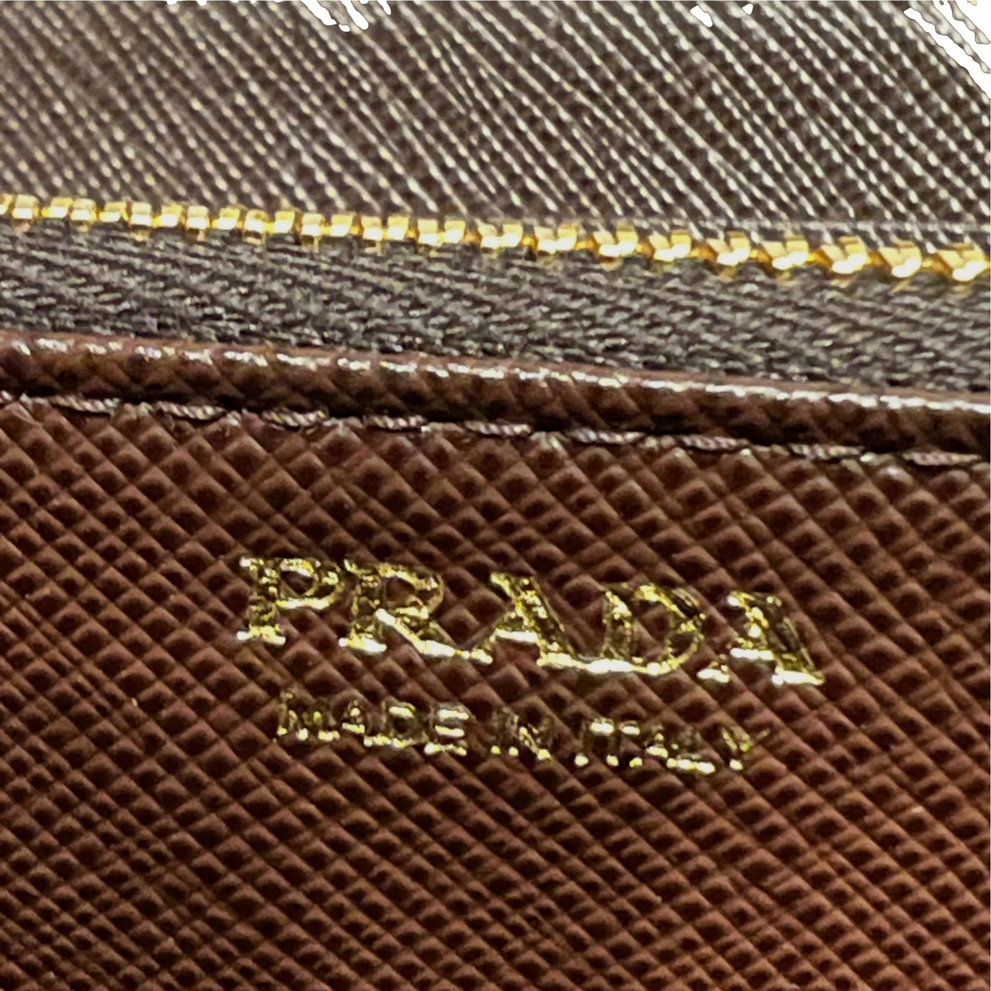 Prada Bruciato Brown Saffiano Leather Zip Around Continental Wallet