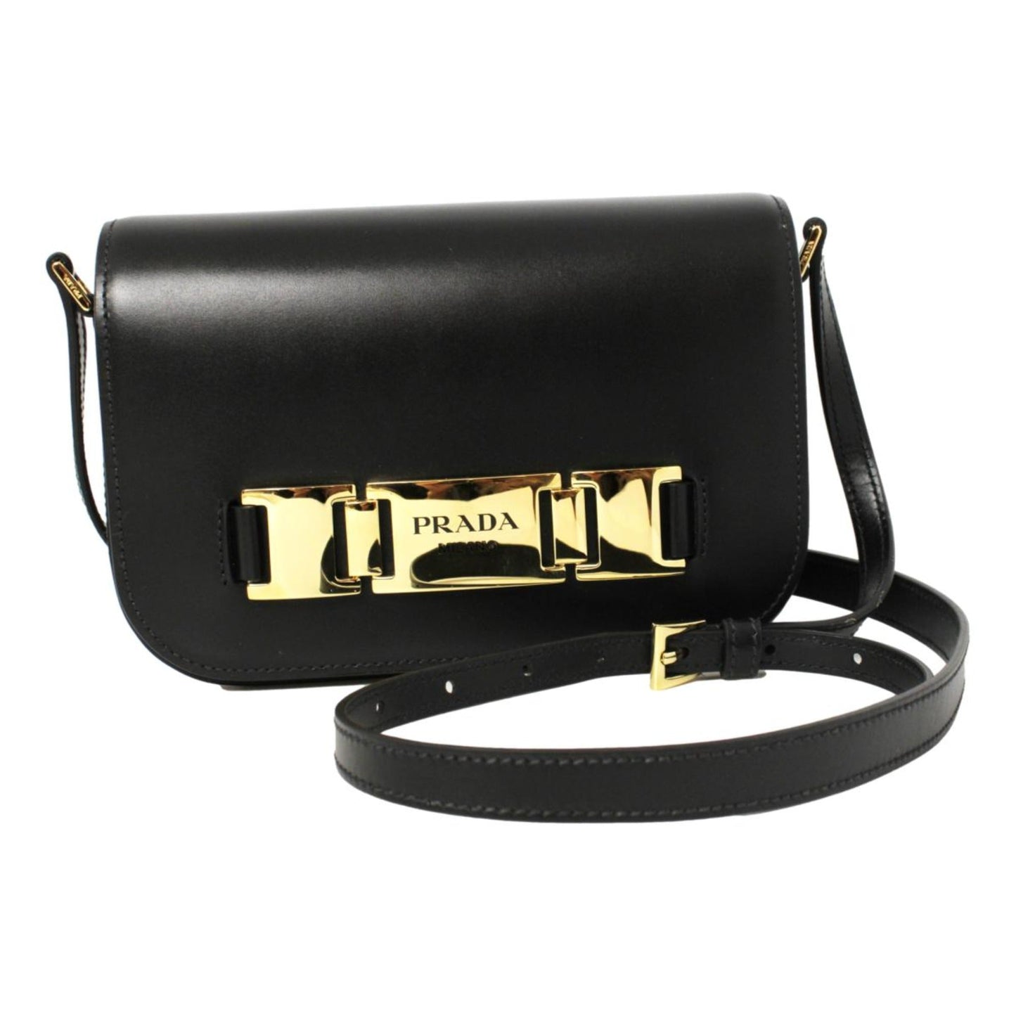 Prada City Calf Leather Black Crossbody Flap Bag