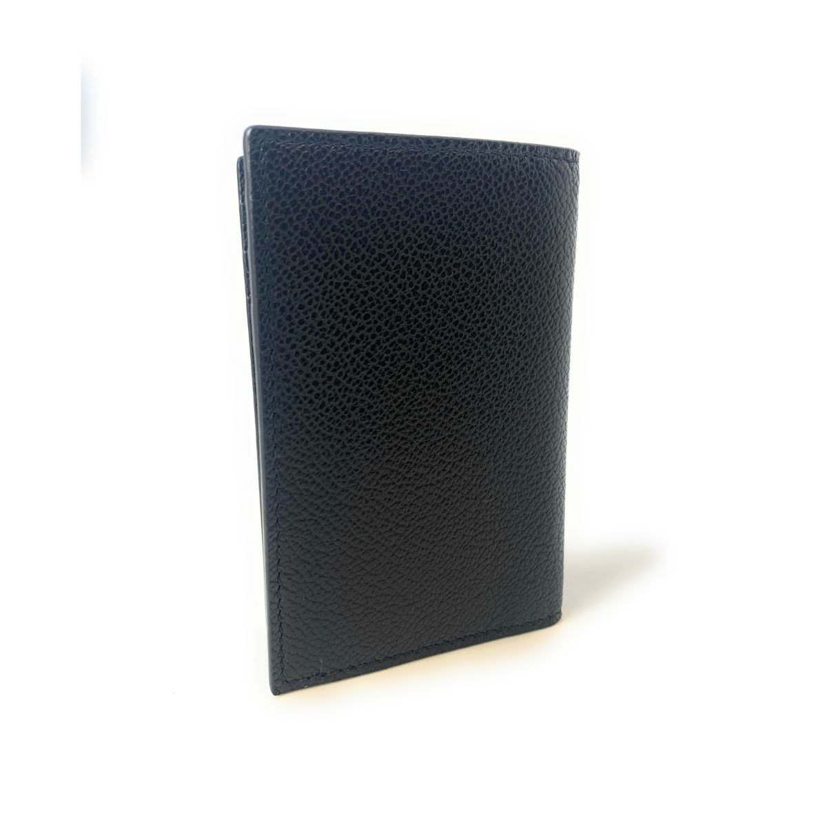 Prada Vitello Grain Black Leather Triangle Logo Vertical Bifold Wallet