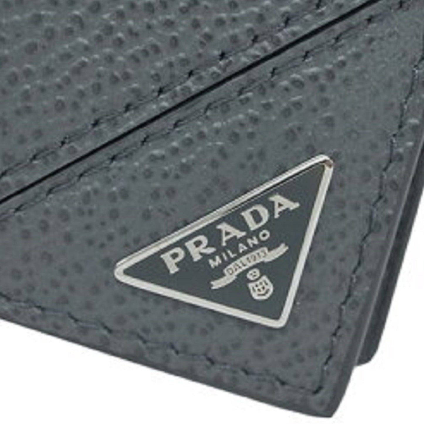 Prada Vitello Micro Grain Gray Leather Triangle Logo Bifold Wallet