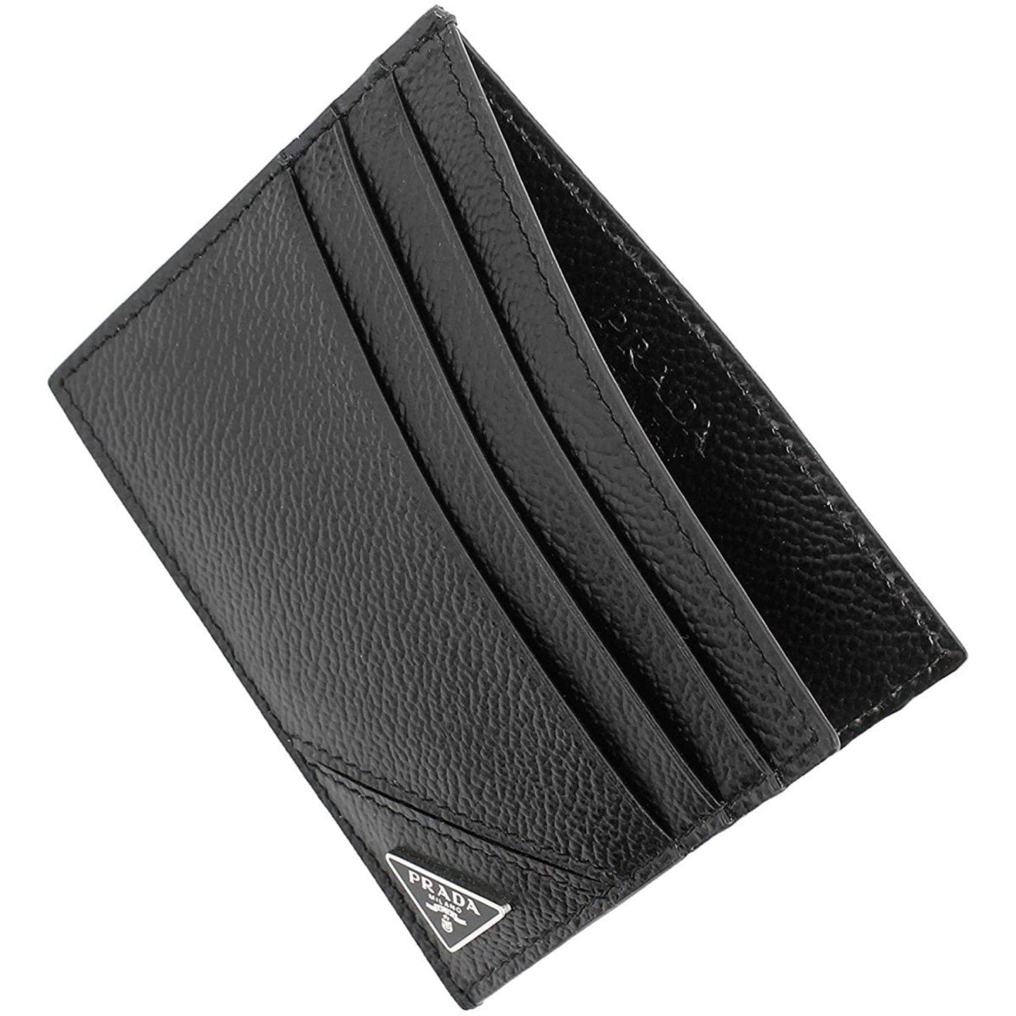 Prada Vitello Micro Grain Black Triangle Logo Cardholder Wallet