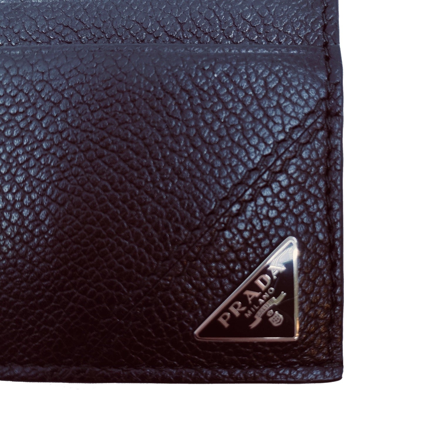 Prada Vitello Micro Grain Black Triangle Logo Cardholder Wallet