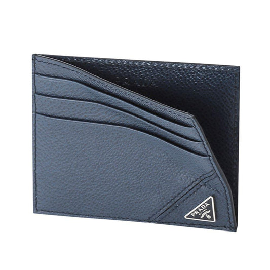 Prada Vitello Micro Grain Navy Triangle Logo Cardholder Wallet