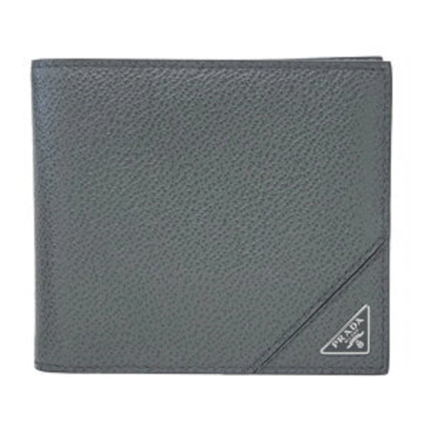 Prada Vitello Micro Grain Gray Leather Triangle Logo Bifold Wallet