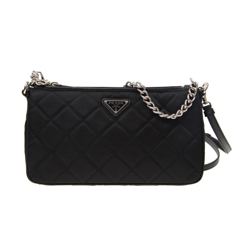 Prada Black Tessuto Nylon Quilted Chain Crossbody Bag