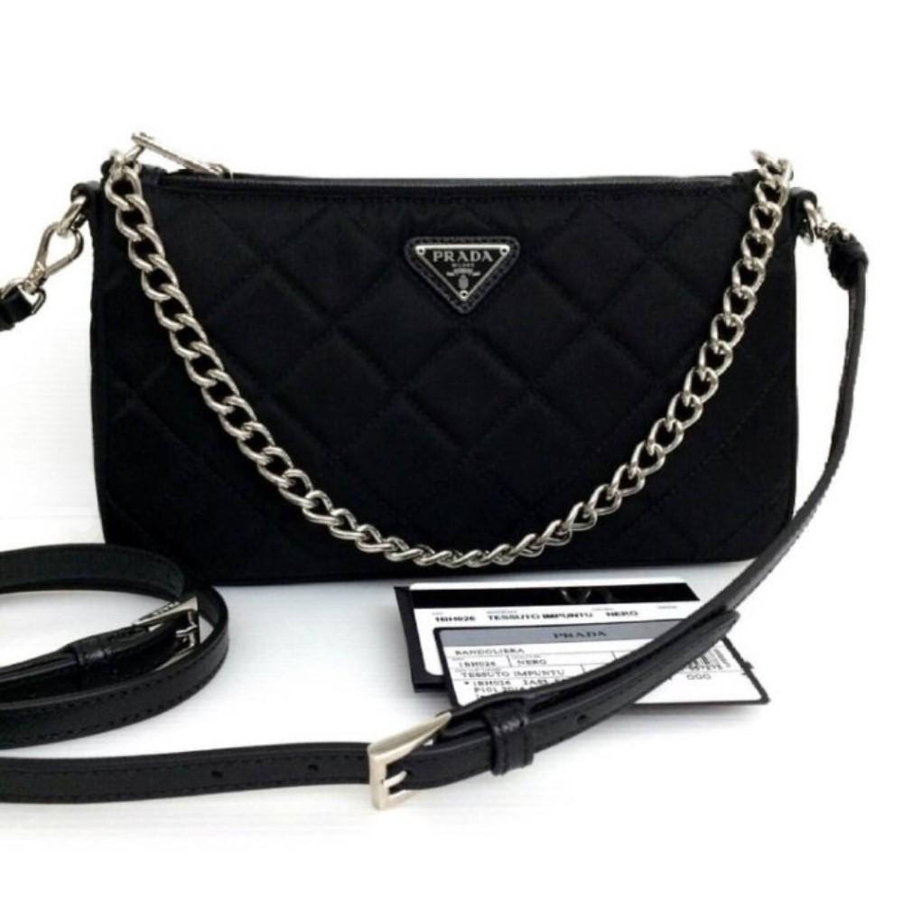 Prada Black Tessuto Nylon Quilted Chain Crossbody Bag