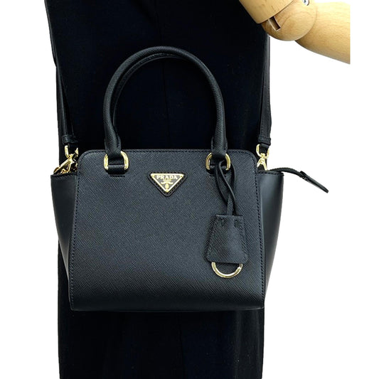 Prada Triangle Logo Black Saffiano Lux Leather Crossbody Tote Bag