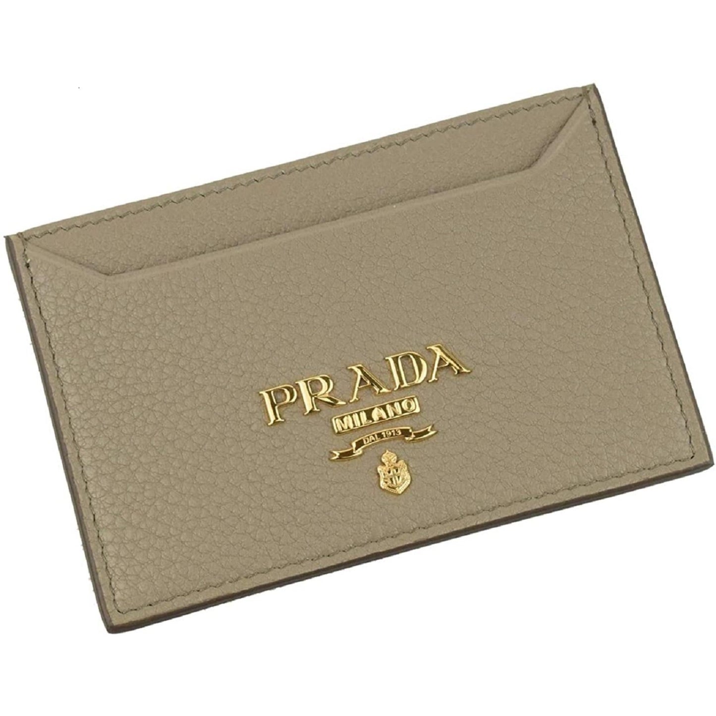 Prada Vitello Grain Argilla Grey Leather Small Card Holder Wallet