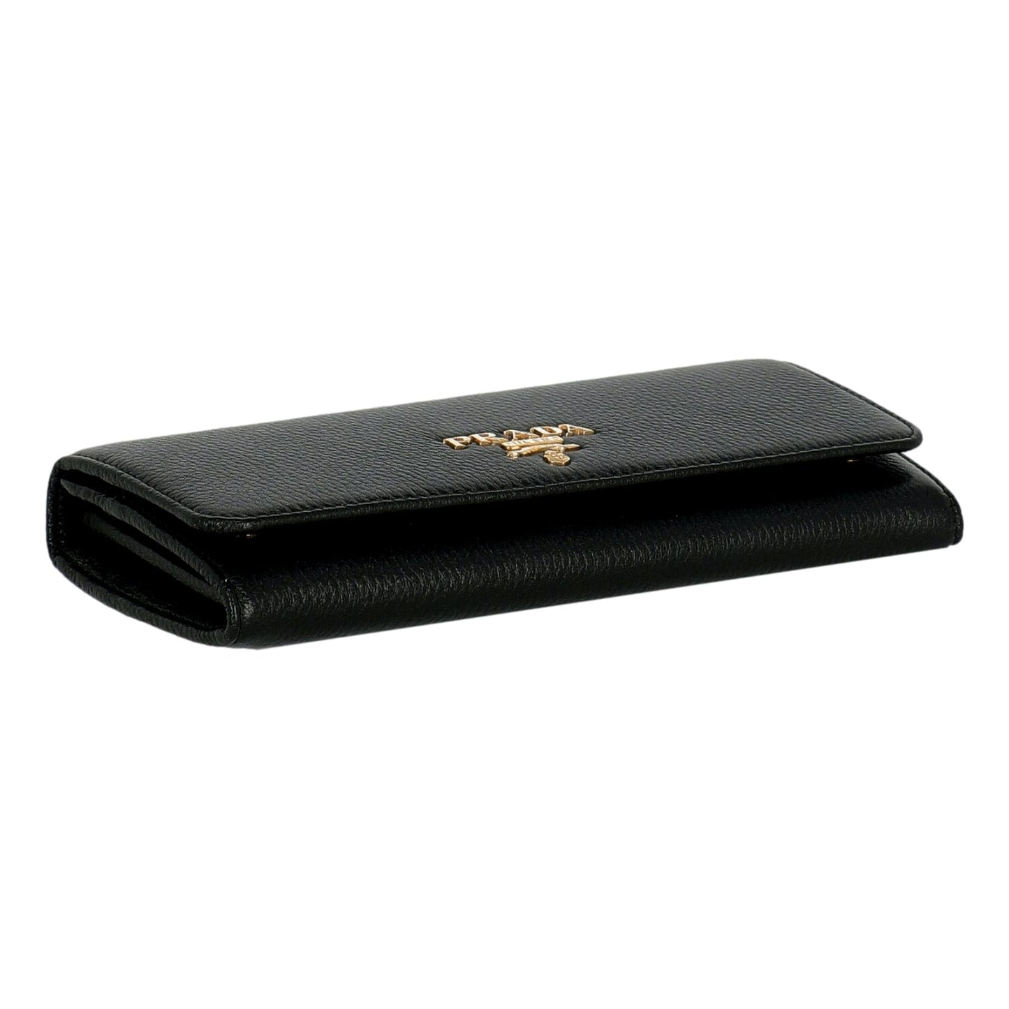 Prada Vitello Grain Black Leather ID Holder Continental Long Wallet