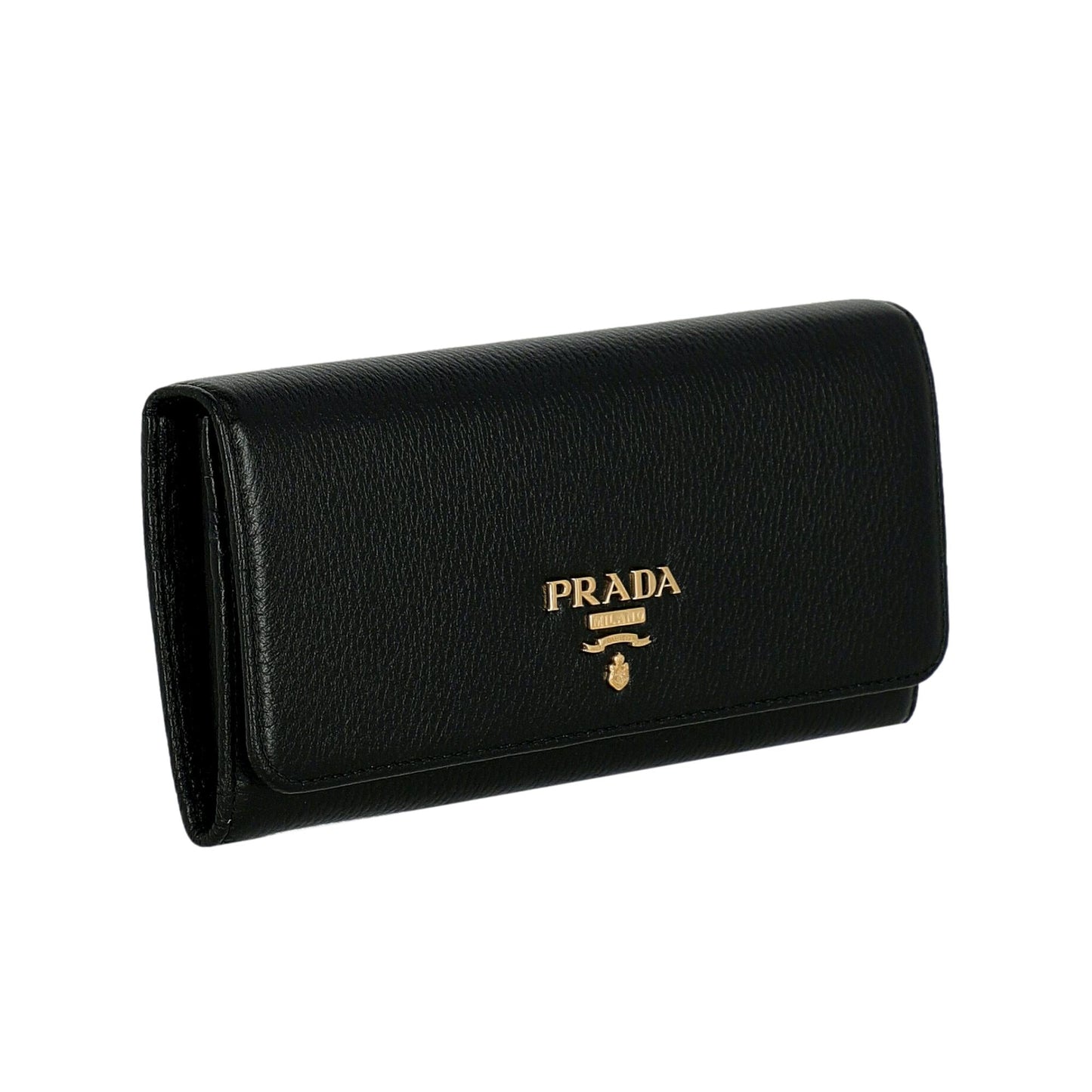 Prada Vitello Grain Black Leather ID Holder Continental Long Wallet