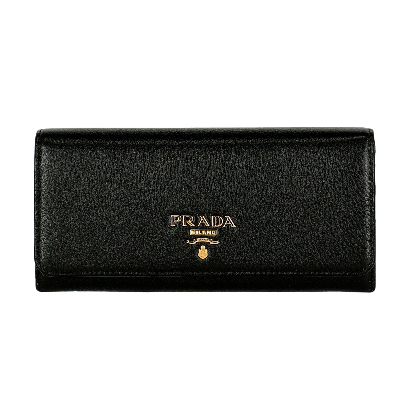 Prada Vitello Grain Black Leather ID Holder Continental Long Wallet