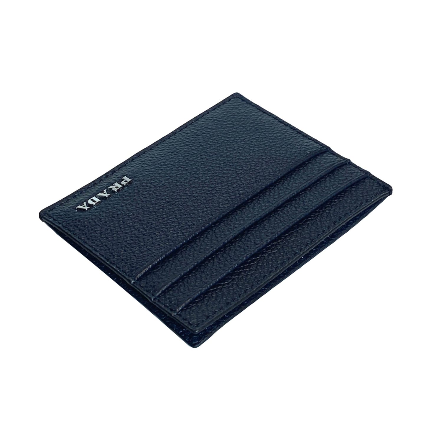 Prada Vitello Micro Grain Leather Baltico Blue Card Holder Wallet