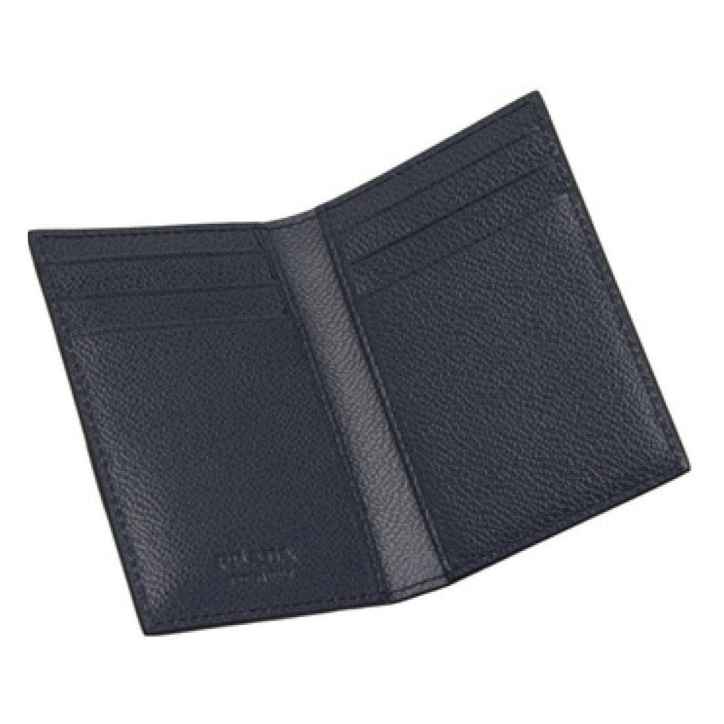 Prada Vitello Grain Blue Leather Triangle Logo Vertical Bifold Wallet