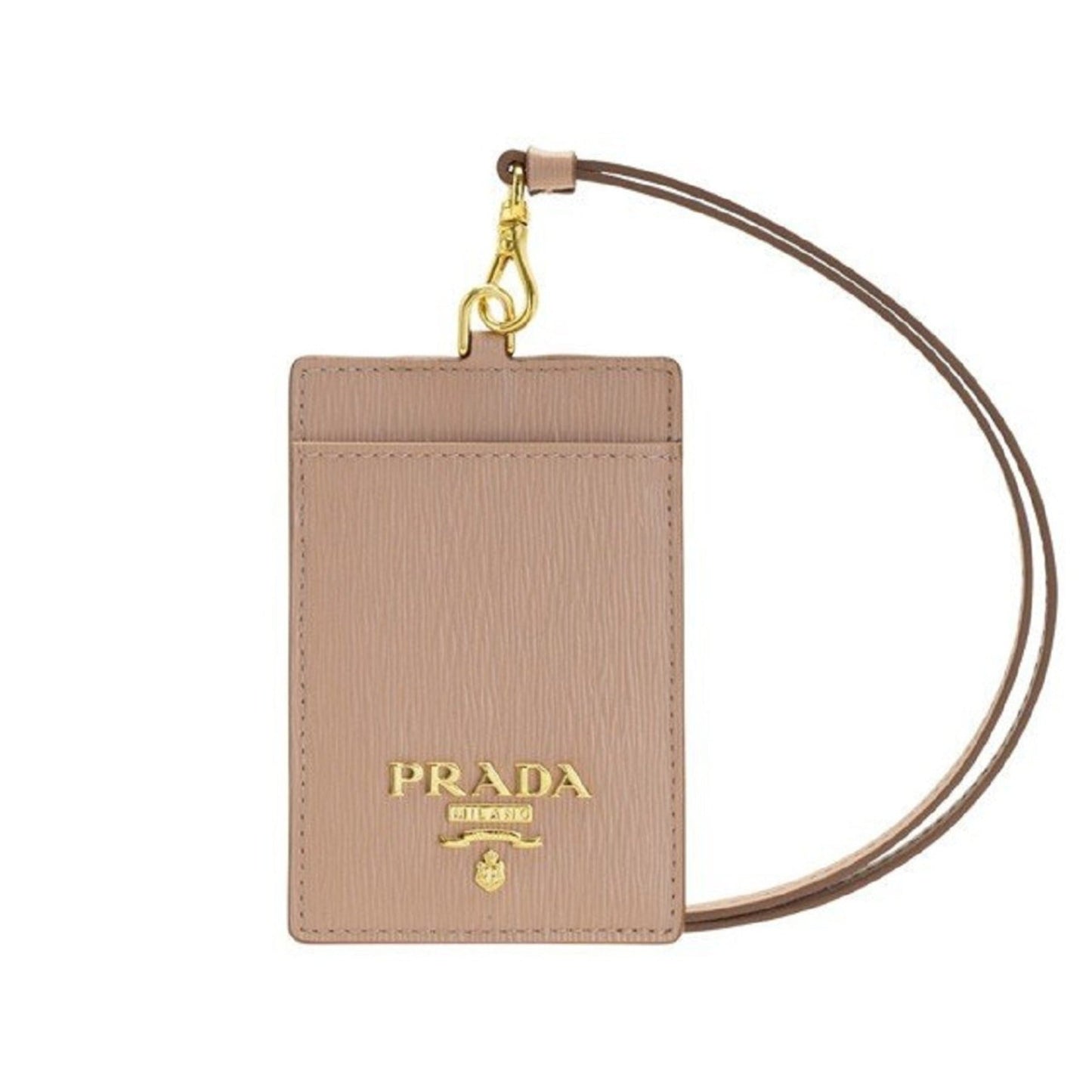 Prada Vitello Move Beige Leather Logo Plaque Lanyard Cardholder Wallet