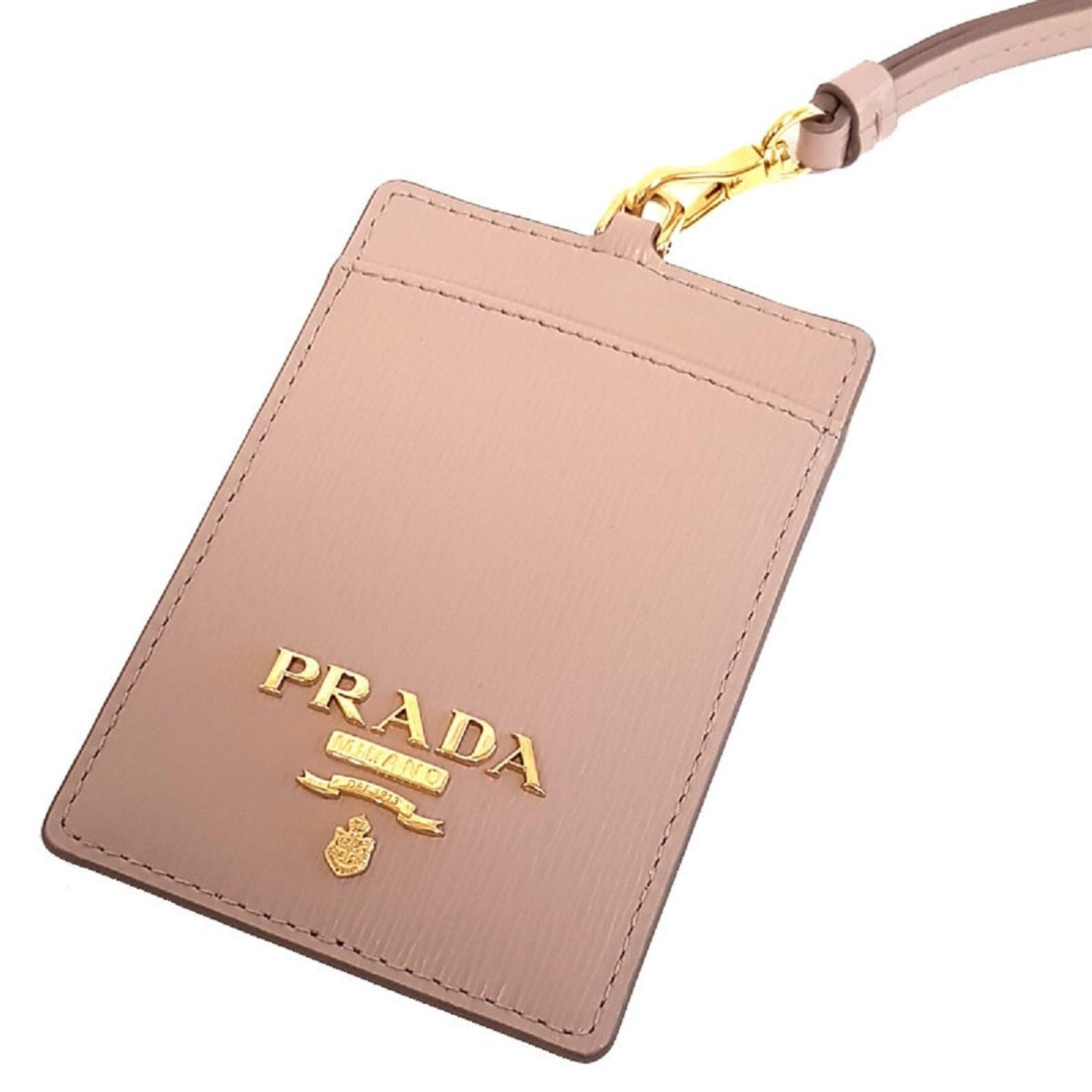 Prada Vitello Move Beige Leather Logo Plaque Lanyard Cardholder Wallet