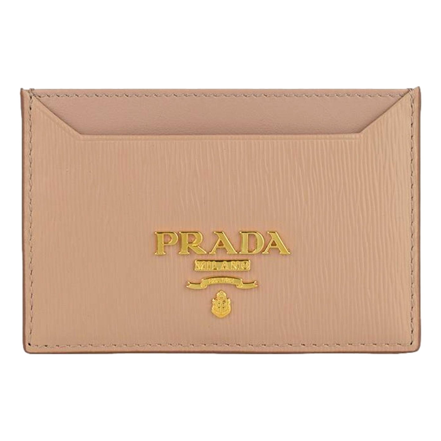 Prada Vitello Move Cipria Beige Leather Logo Plaque Card Holder Wallet