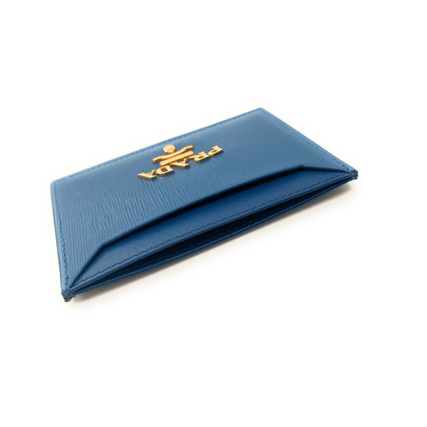 Prada Vitello Move Cobalt Blue Leather Small Card Case Wallet