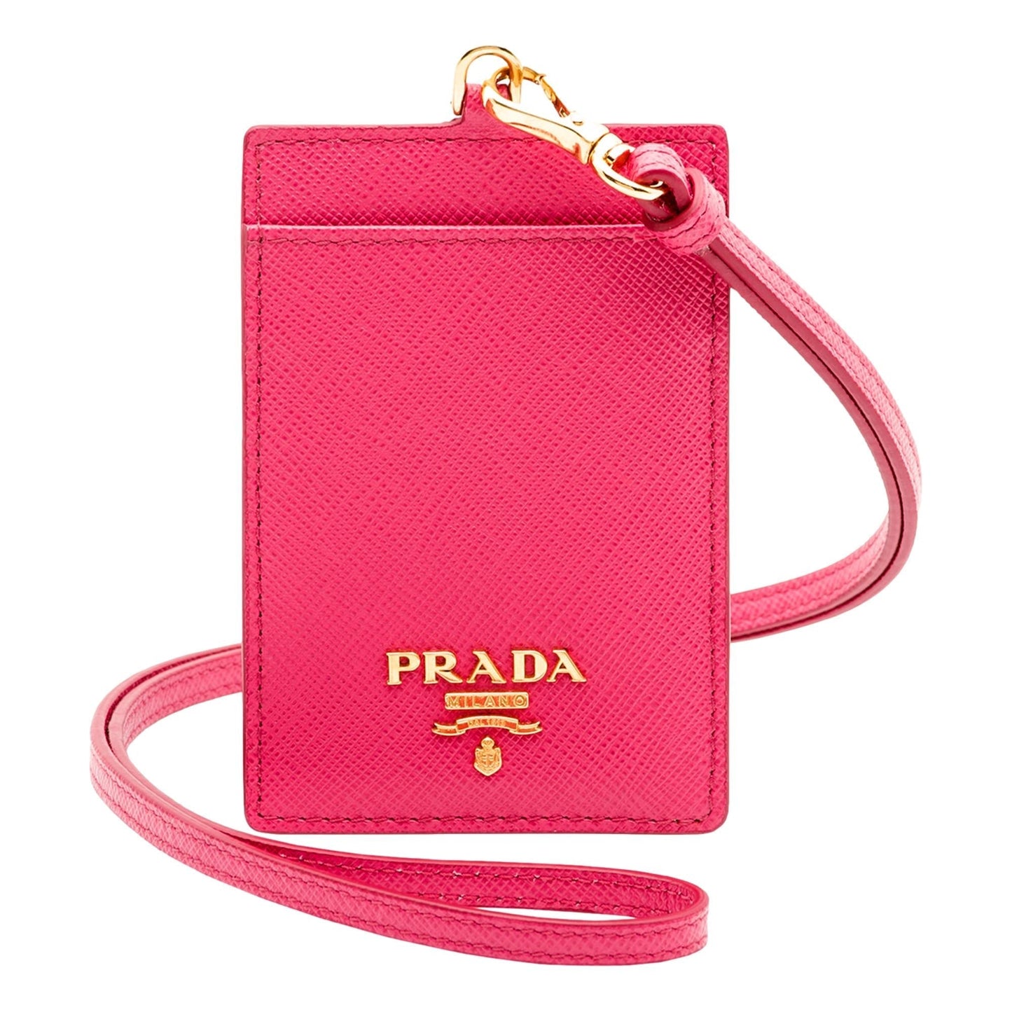 Prada Vitello Move Fuchsia Leather Logo Plaque Lanyard Cardholder Wallet