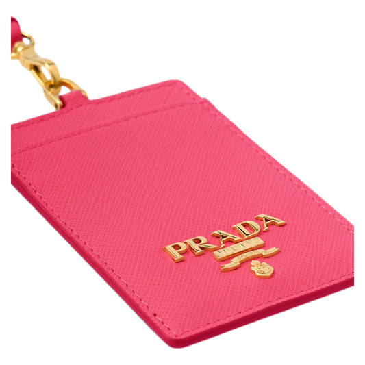 Prada Vitello Move Fuchsia Leather Logo Plaque Lanyard Cardholder Wallet