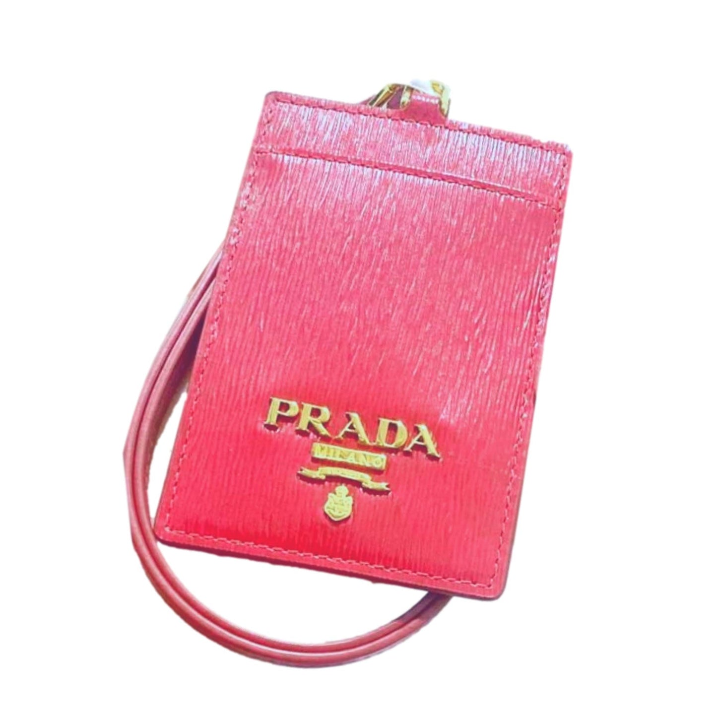 Prada Vitello Move Fuchsia Leather Logo Plaque Lanyard Cardholder Wallet