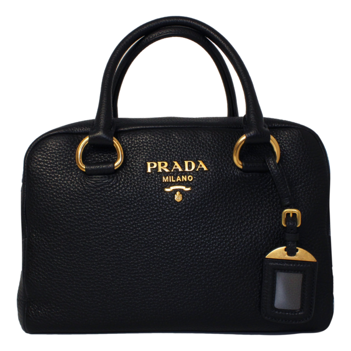 Prada Vitello Phenix Black Leather Web Stripe Crossbody Satchel Bag