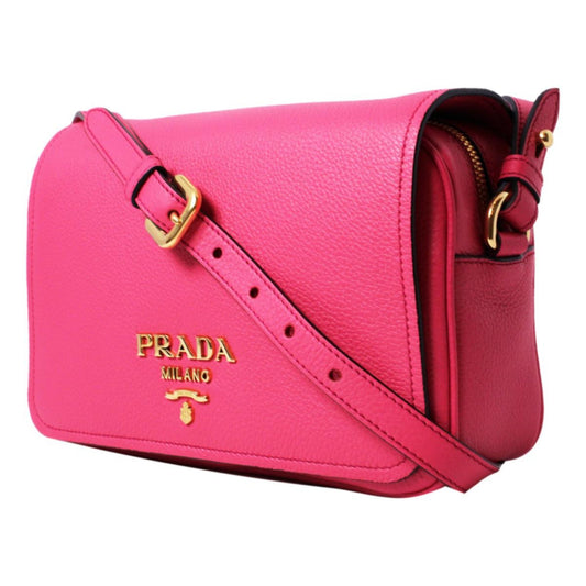 Prada Vitello Phenix Peonia Leather Flap Crossbody Bag