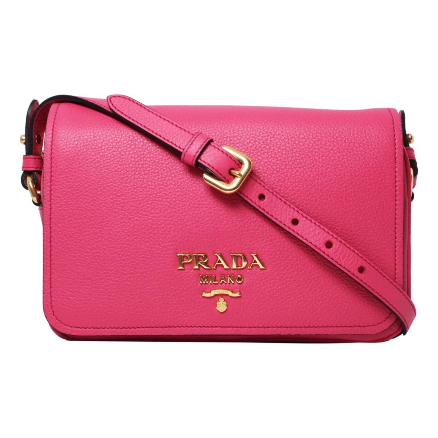 Prada Vitello Phenix Peonia Leather Flap Crossbody Bag