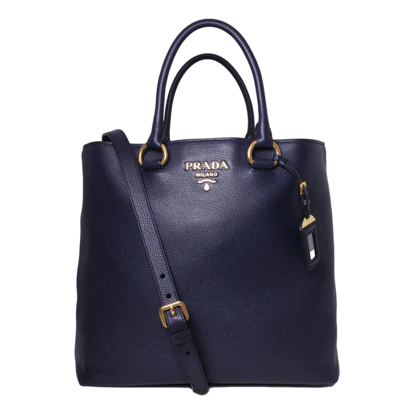 Prada Navy Blue Vitello Phenix Leather Shopping Tote