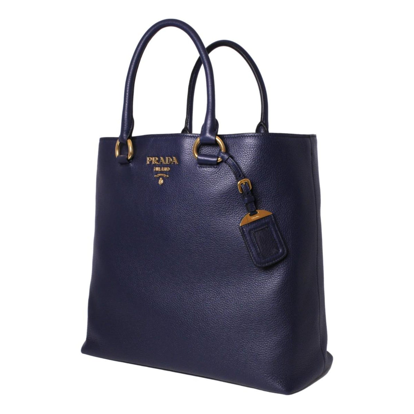 Prada Navy Blue Vitello Phenix Leather Shopping Tote