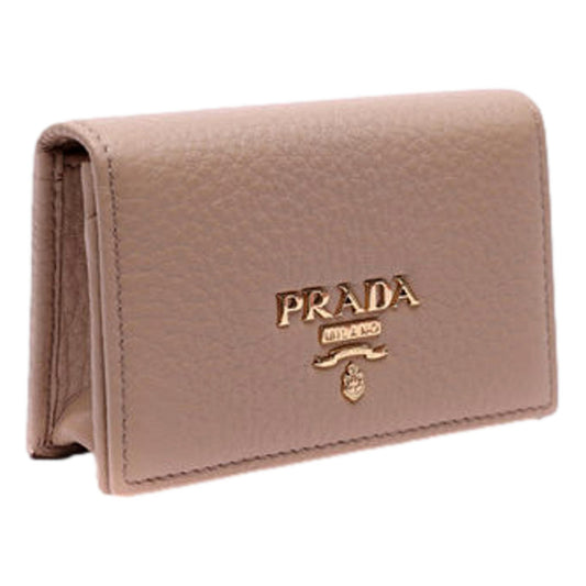 Prada Women's Vitello Grain Cammeo Beige Leather Card Case Wallet