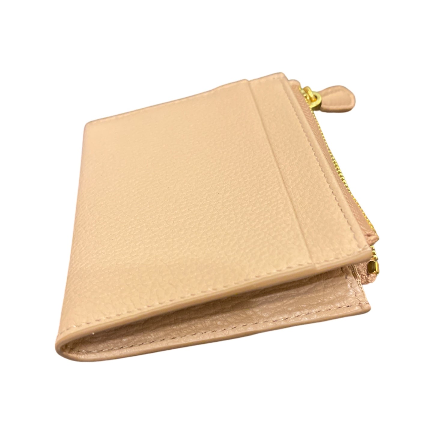 Prada Womens Vitello Grain Cipria Beige Leather Zip Top Card Wallet