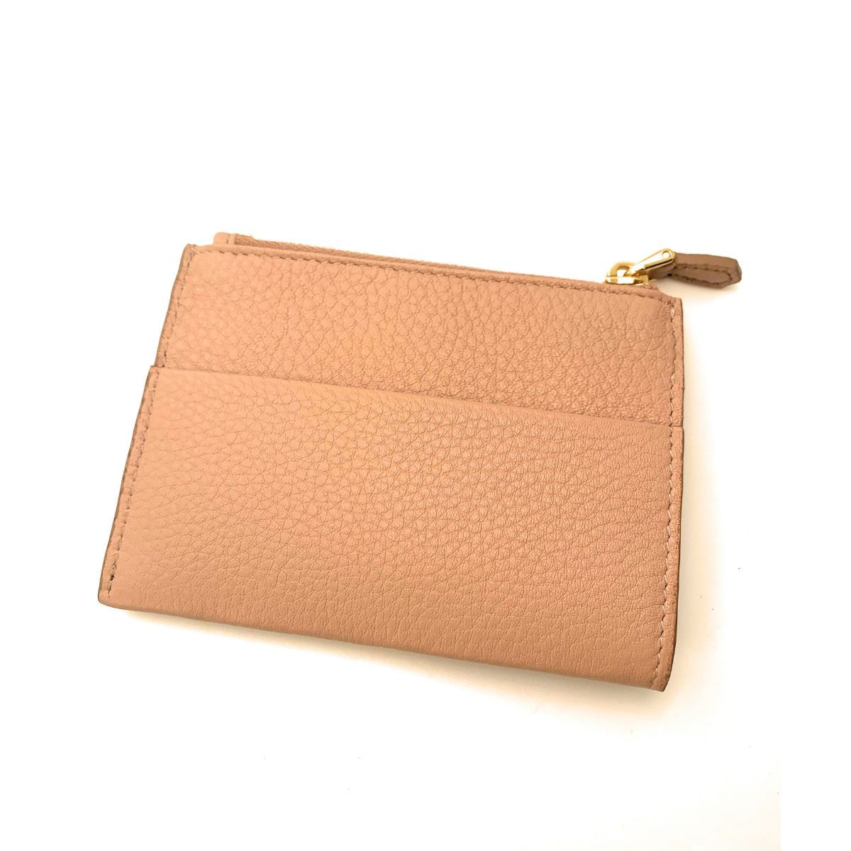 Prada Womens Vitello Grain Cipria Beige Leather Zip Top Card Wallet