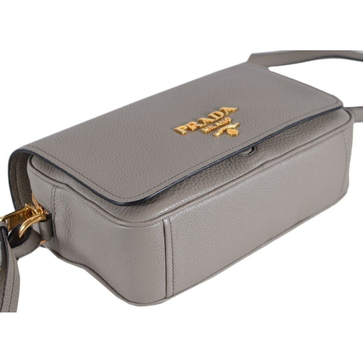 Prada Vitello Phenix Argilla Grey Leather Flap Crossbody Bag