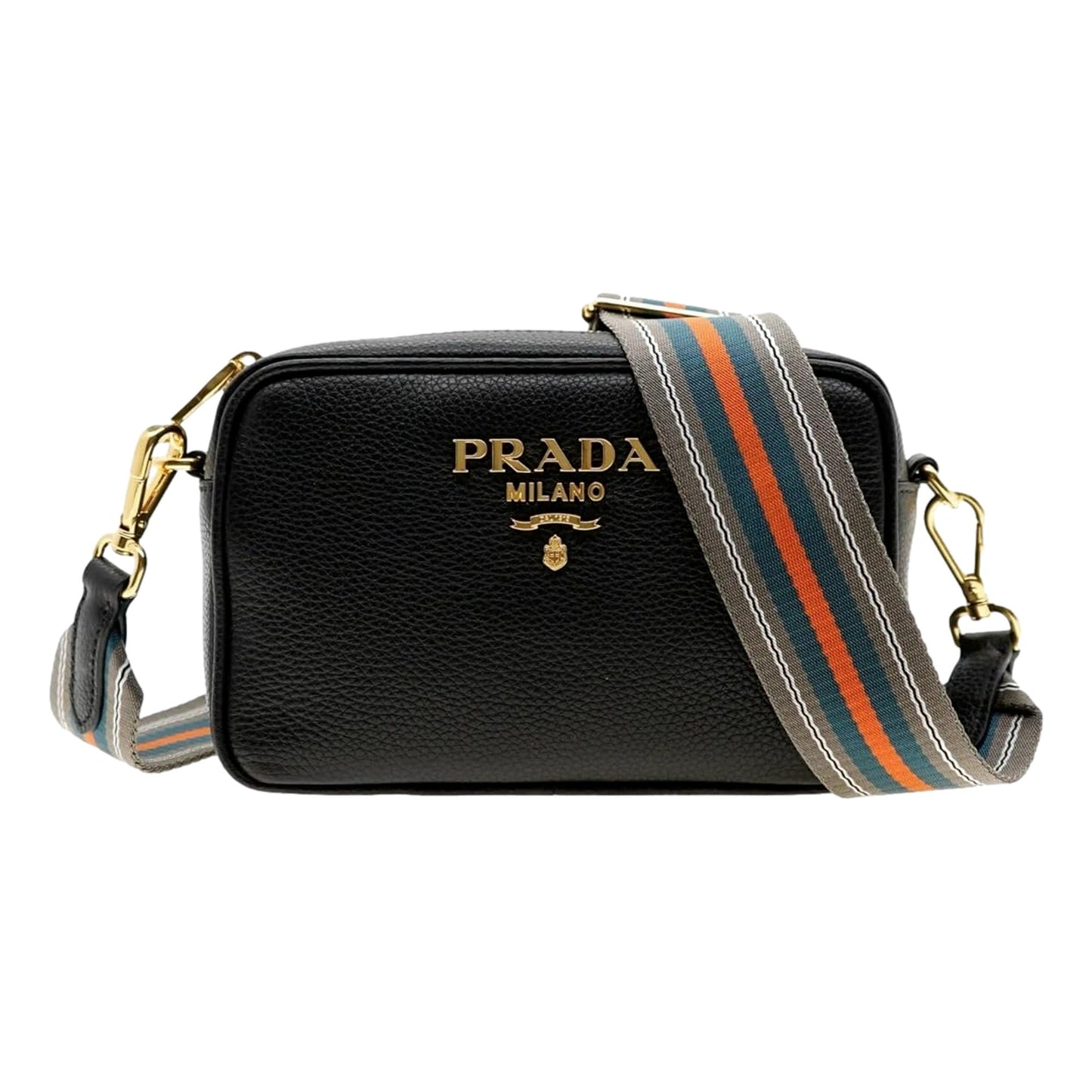 Prada Milano Black Leather Crossbody Bag Web Stripe Strap