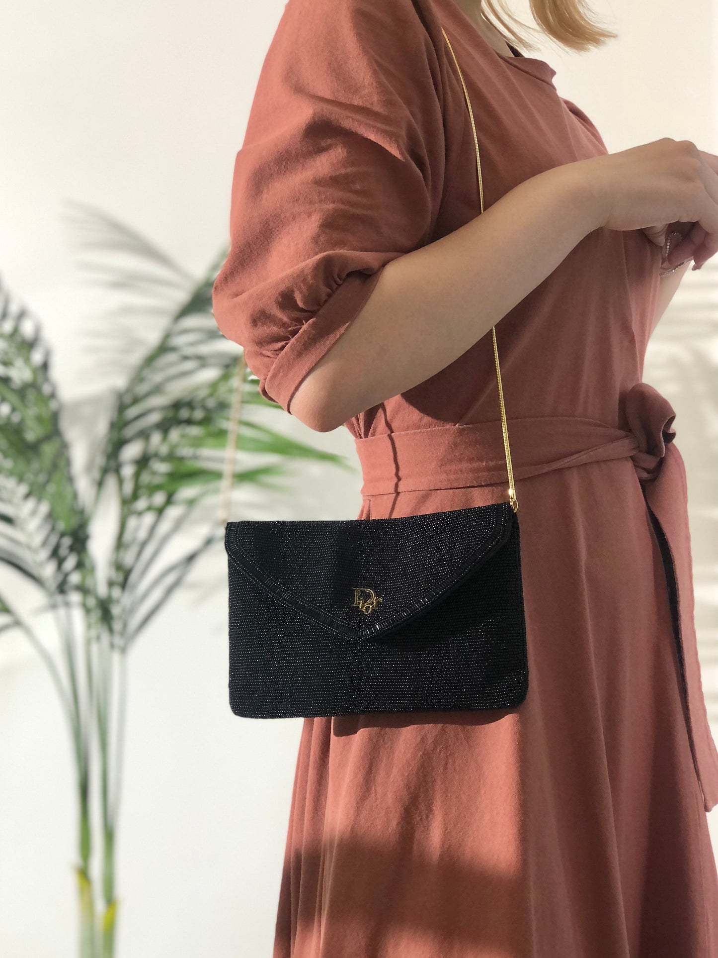 Christian Dior Logo Beads Chain Shoulder bag Black Vintage kxcim5