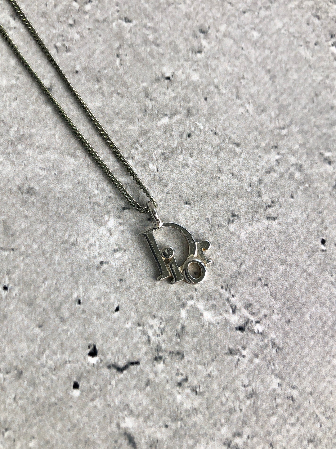 Christian Dior CD Logo Necklace Silver Vintage 3ym4wx