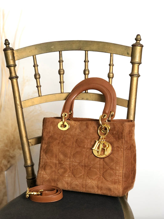 Christian Dior Lady Dior Cannage Two-way Handbag Shoulder bag Brown Vintage thfb5y