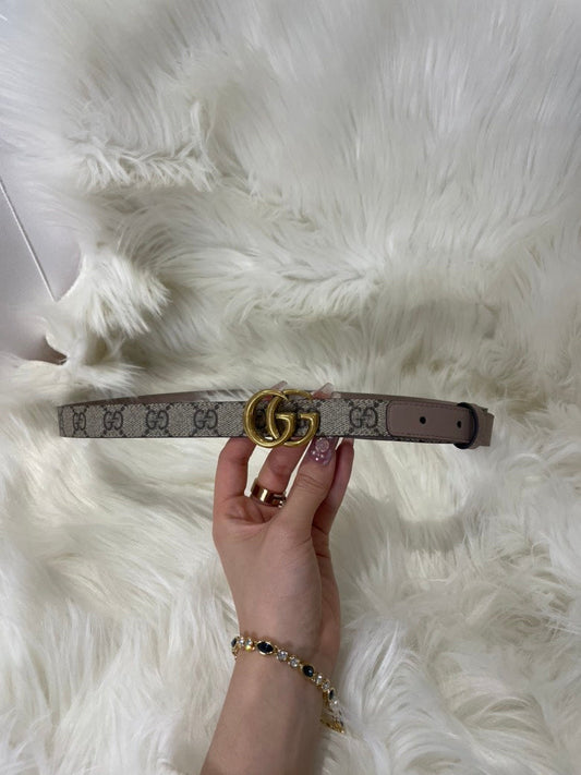 Gucci Marmont Thin Belt Gold GG Logo Beige