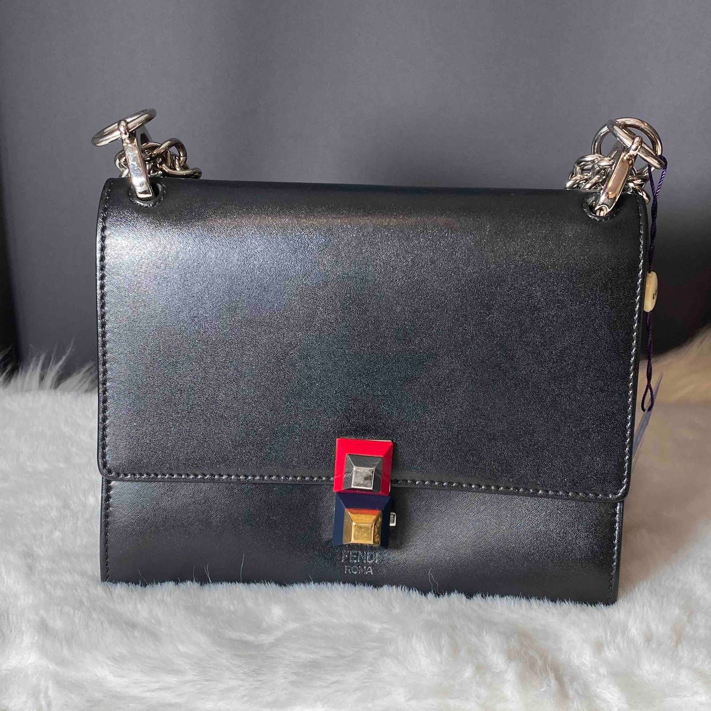 Preloved Fendi Kan I Black Leather Crossbody Bag